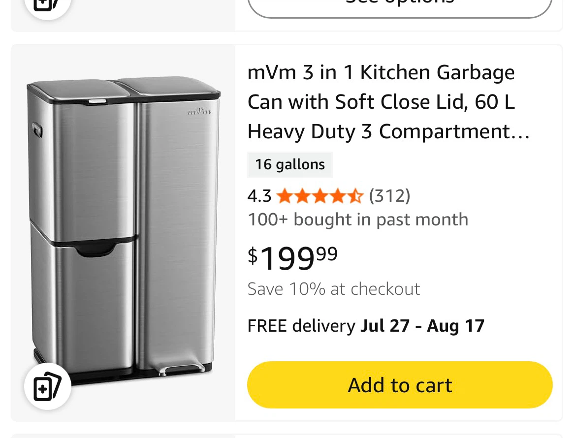 mVm 3 Compartment Kitchen Garbage Can
