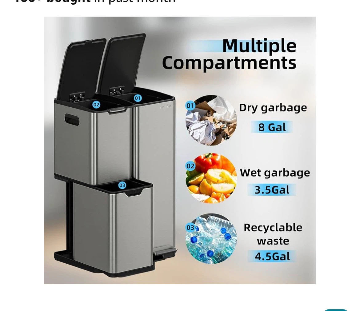 mVm 3 Compartment Kitchen Garbage Can - photo 5