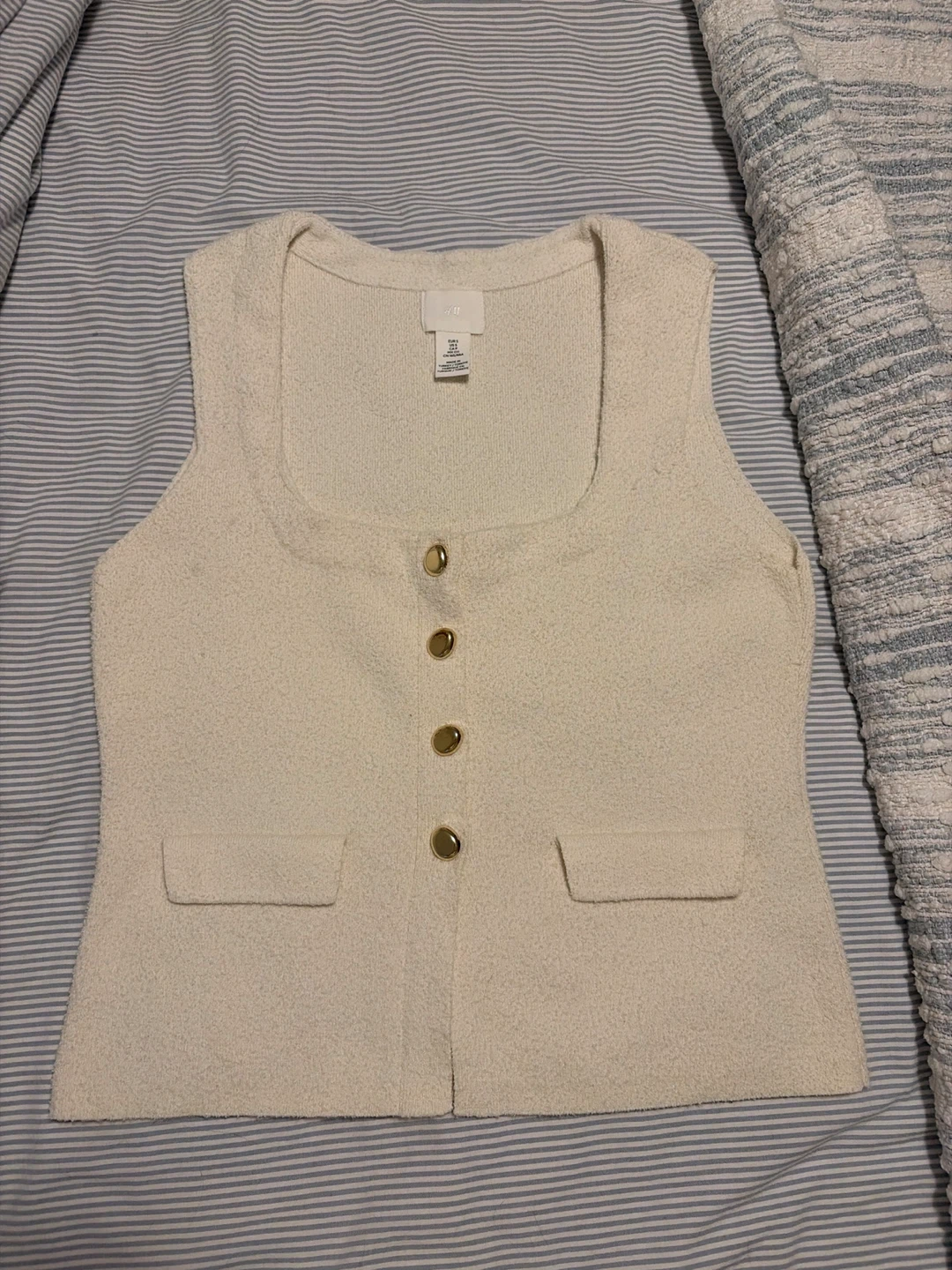H&M Cream Textured Vest with Gold Buttons
