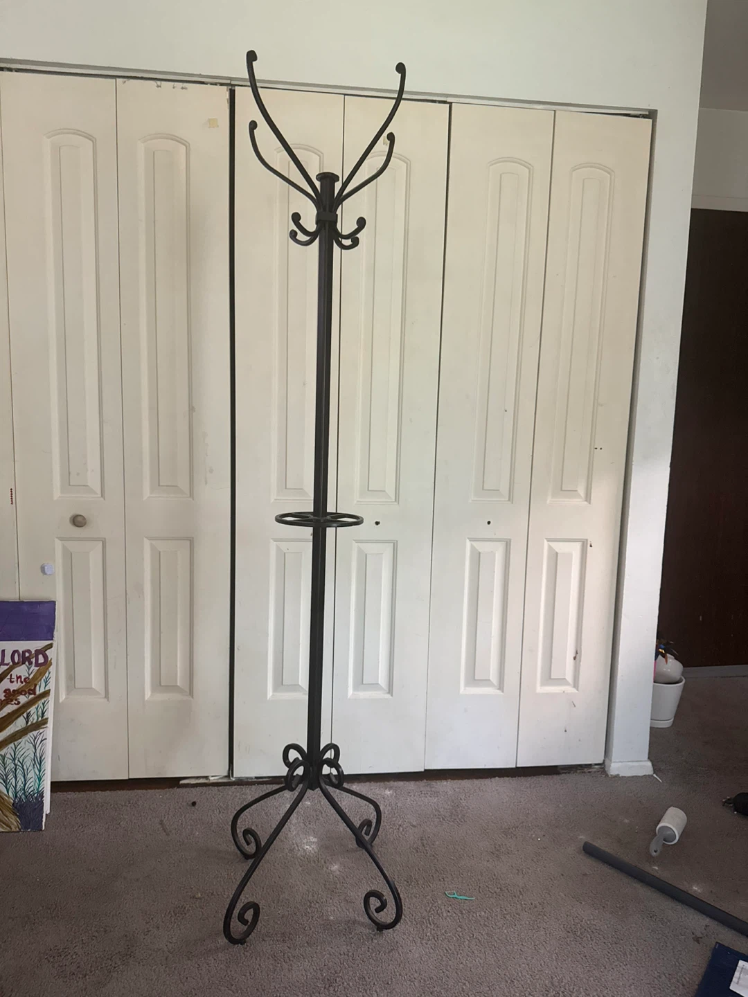 Black Metal Coat Rack with Umbrella Stand