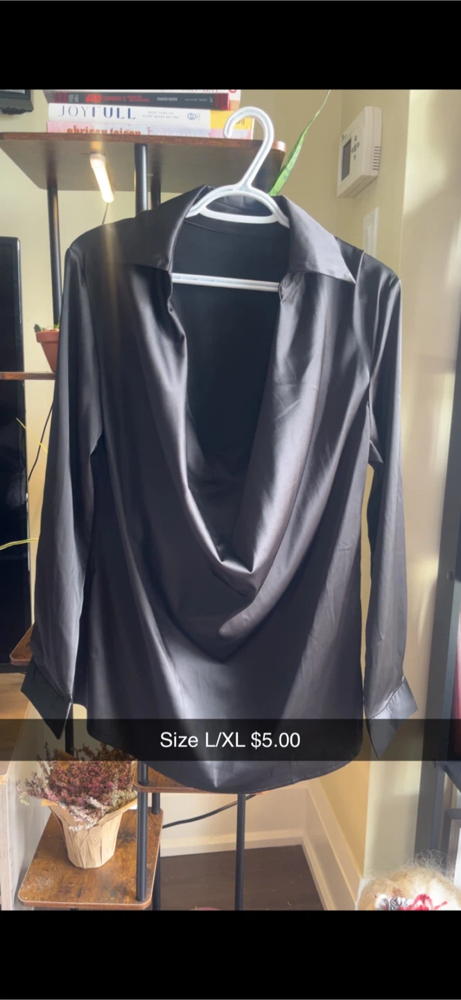 Satin Drape Neck Blouse - L/XL