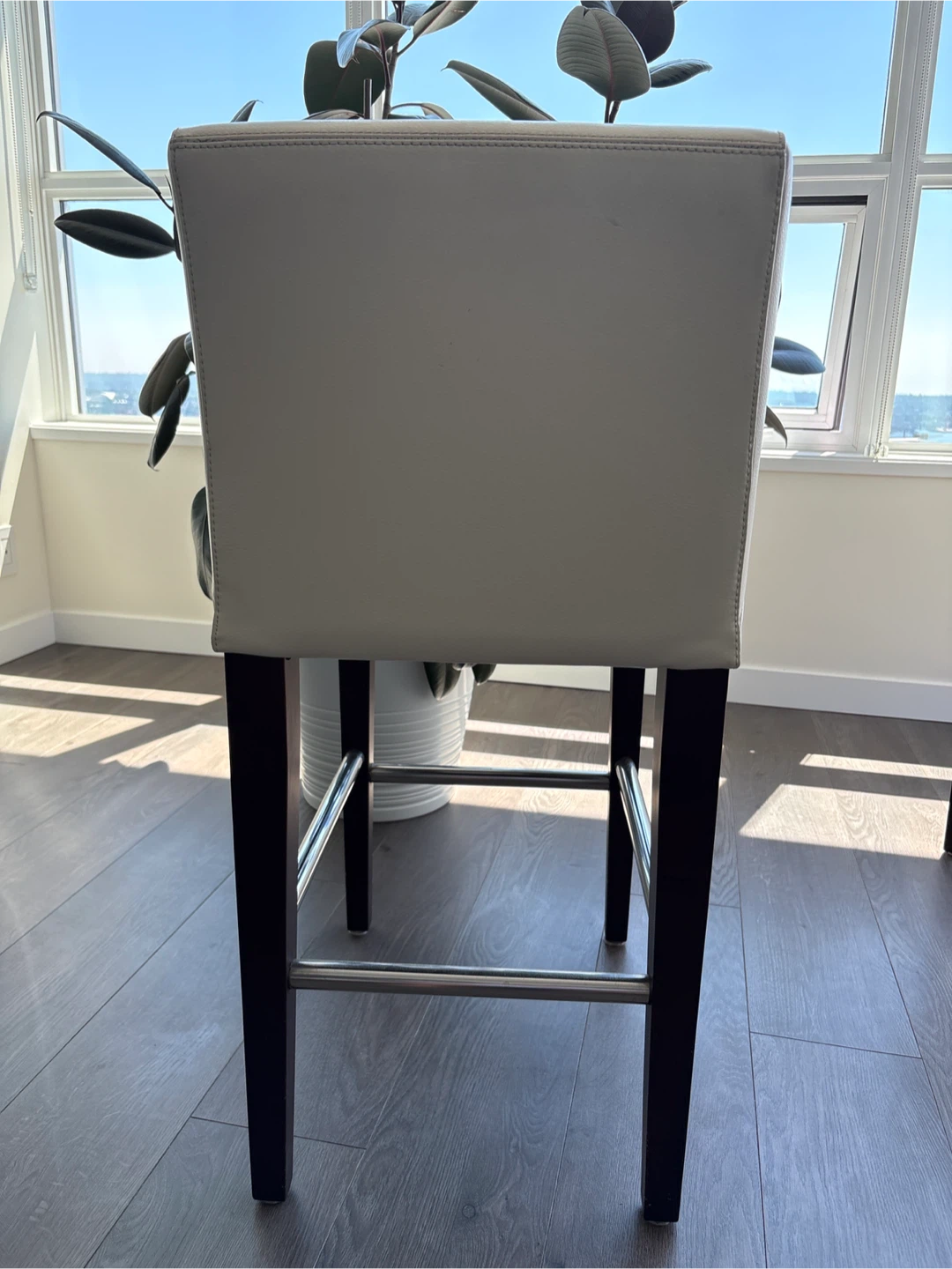 White Faux Leather Bar Stools with Wood Legs (Set of 4) - photo 3