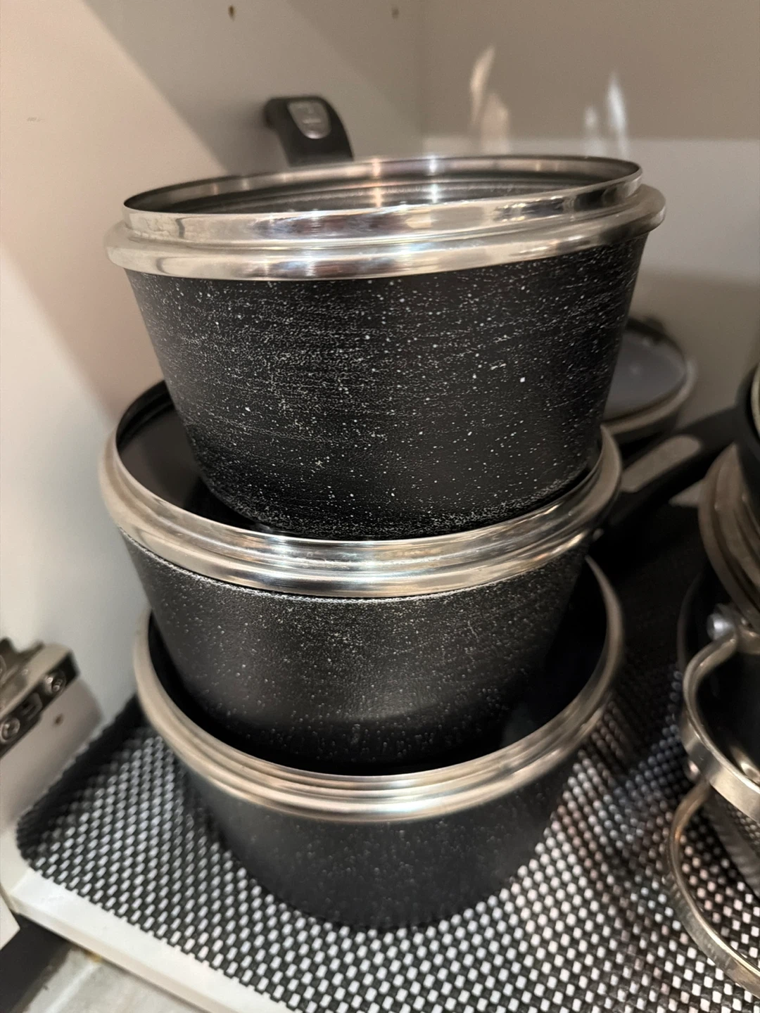 Black Pots with Silver Trim