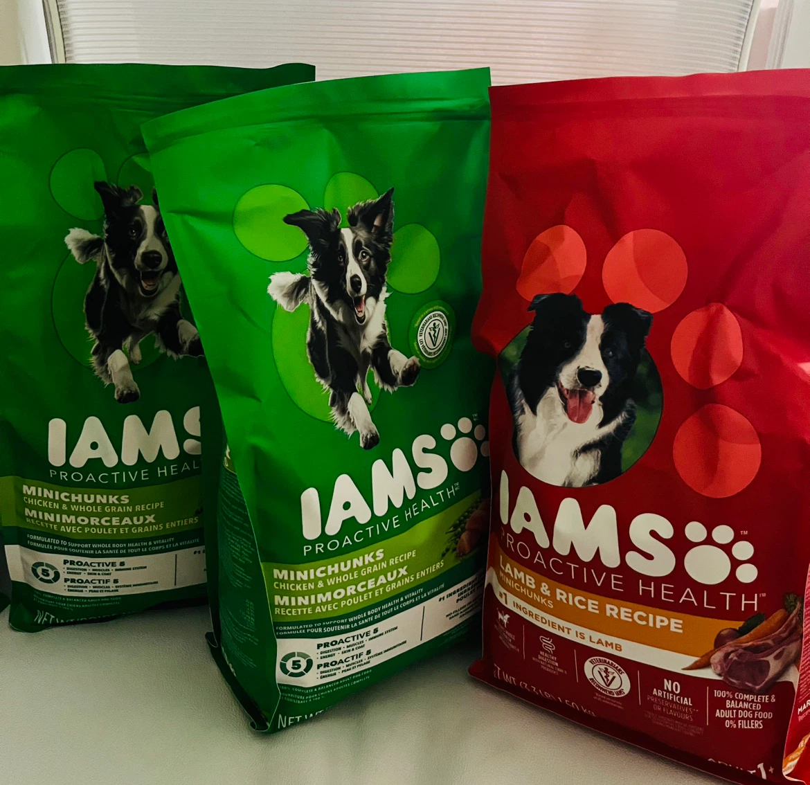 All 3 bags together IAMS dog foods