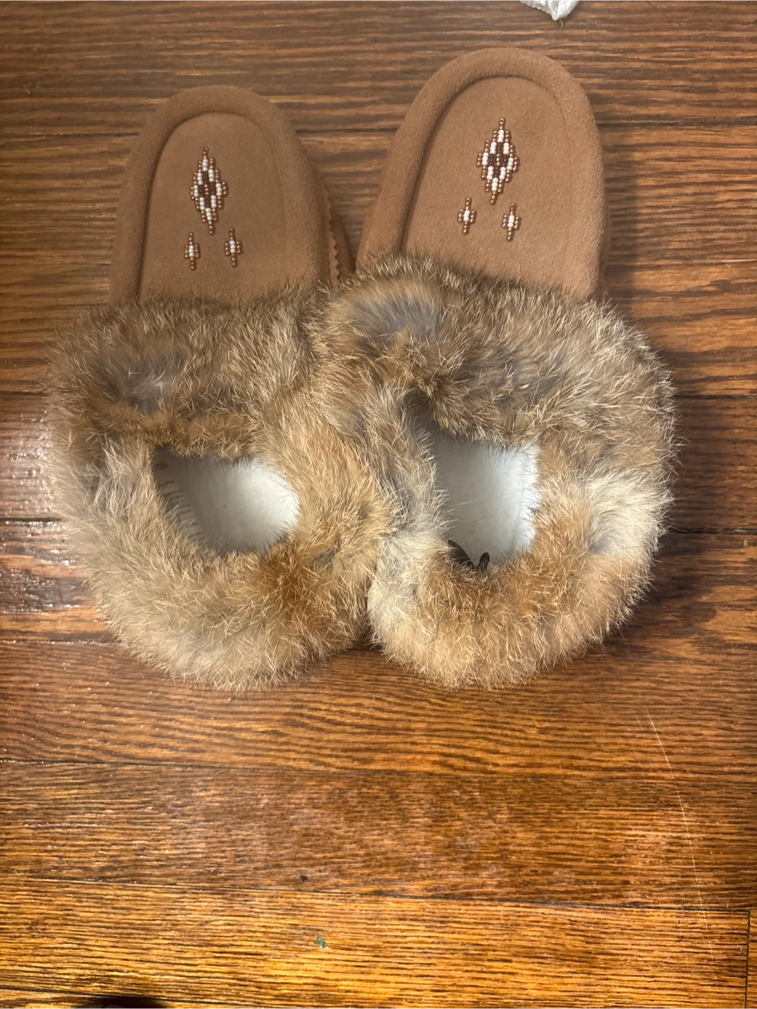Moccasin Slippers with Fur Trim and Beading