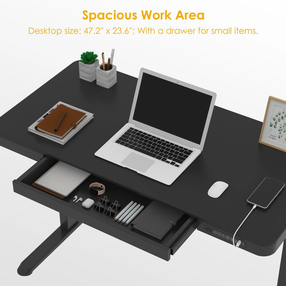 Height Adjustable Standing Desk with Drawer and USB Ports