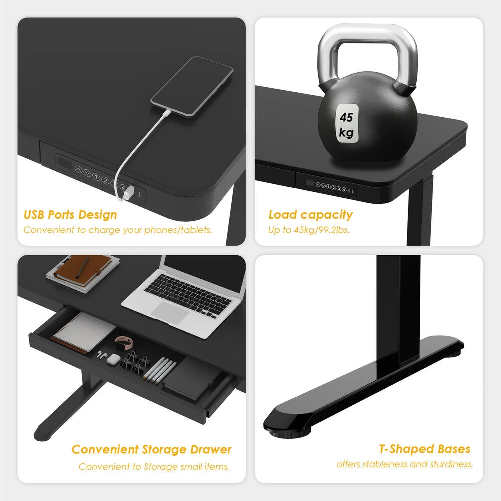 Height Adjustable Standing Desk with Drawer and USB Ports - photo 5