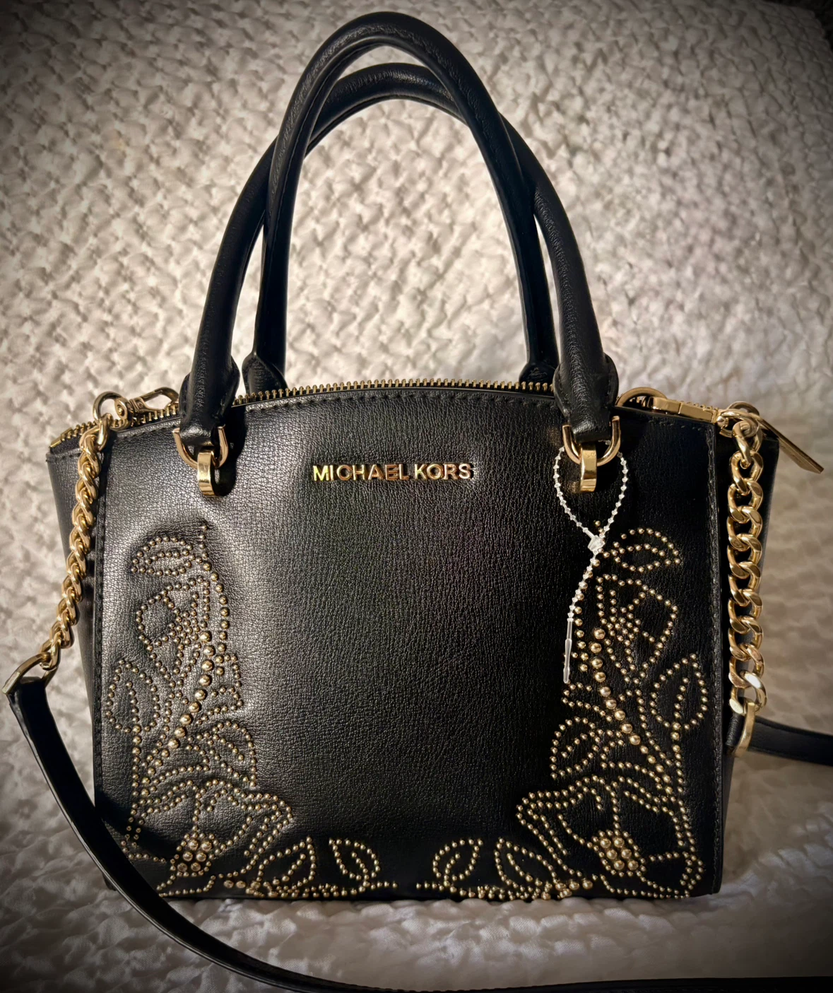*NEW* Michael Kors Black Leather Studded Satchel