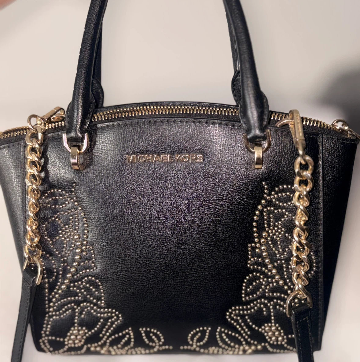 *NEW* Michael Kors Black Leather Studded Satchel - photo 2
