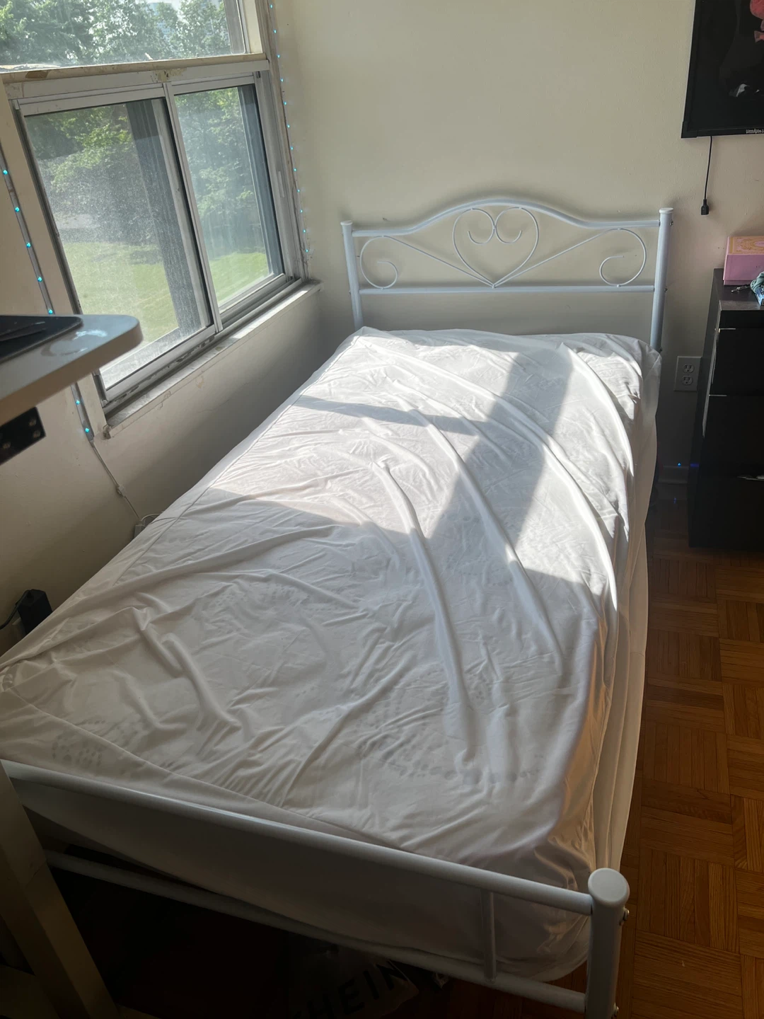 New Twin bed with frame and mattress cover