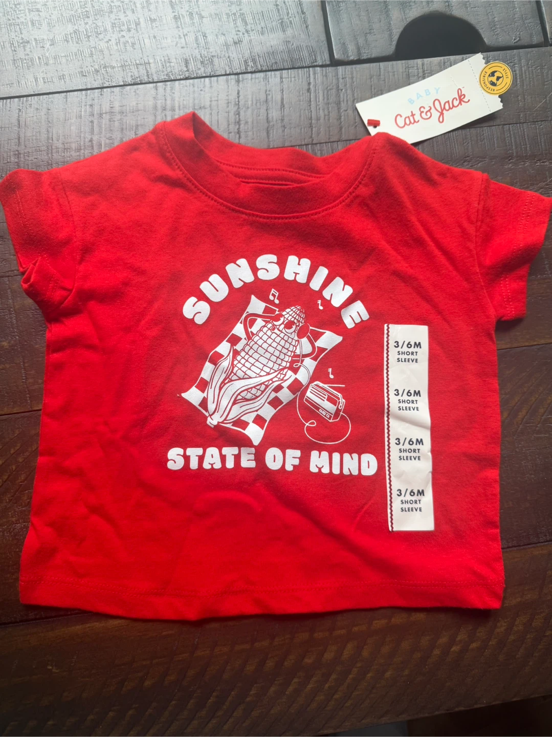Cat & Jack 3-6 M Baby Red "Sunshine State of Mind" T-Shirt