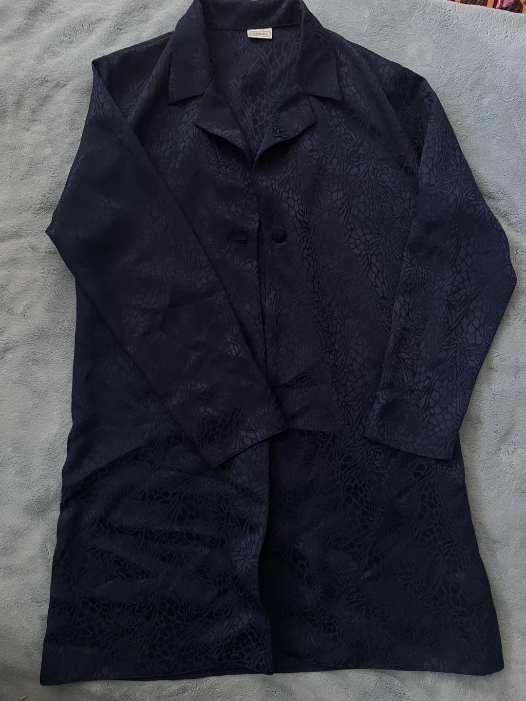 Navy Embossed Long Sleeve Button-Up Shirt