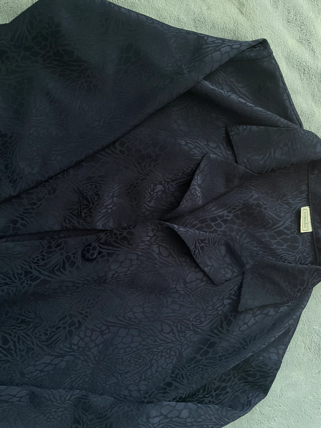 Navy Embossed Long Sleeve Button-Up Shirt - photo 2