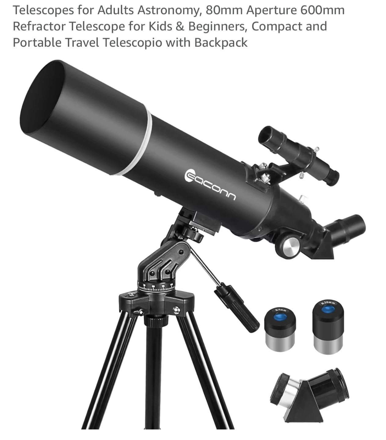 Gaconn 80mm Aperture Refractor Telescope with Backpack