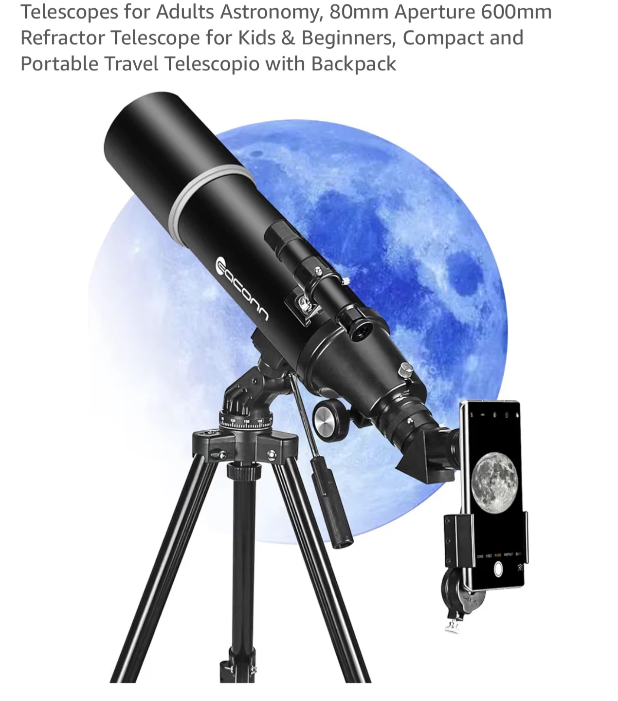 Gaconn 80mm Aperture Refractor Telescope with Backpack - photo 2