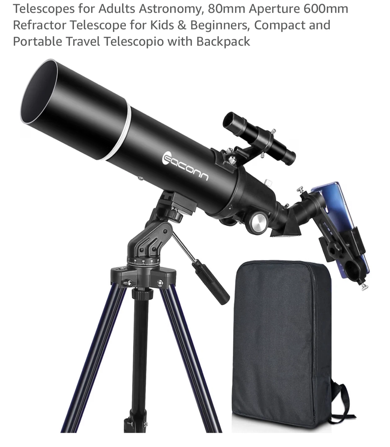 Gaconn 80mm Aperture Refractor Telescope with Backpack - photo 3