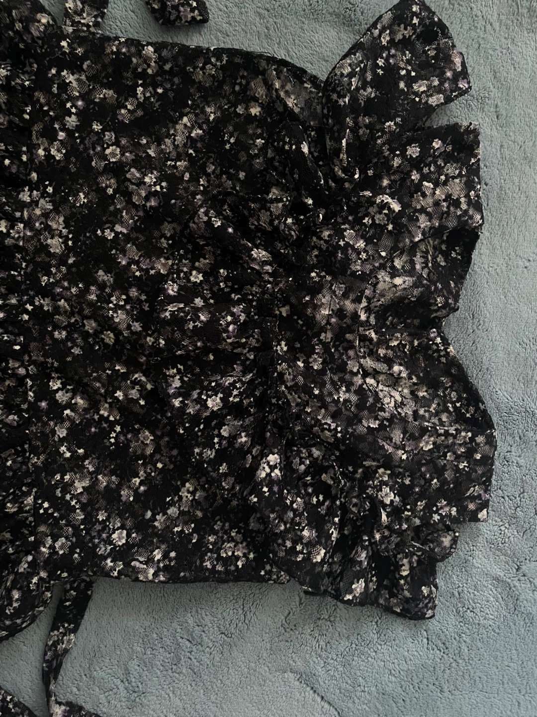 Black Floral Kids Dress with Ruffle Details - photo 2