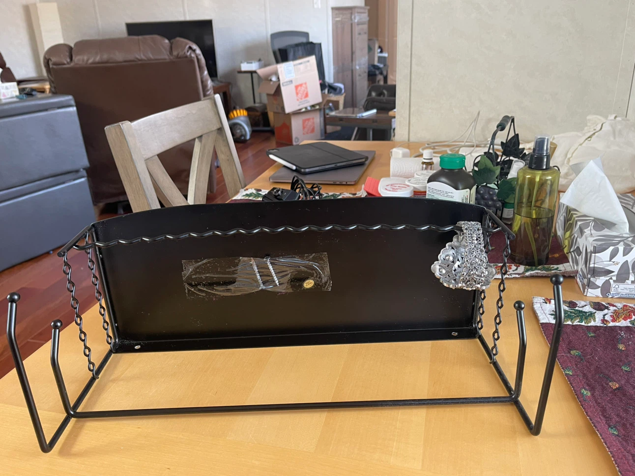 Black metal wall shelf with hooks for Jewlery