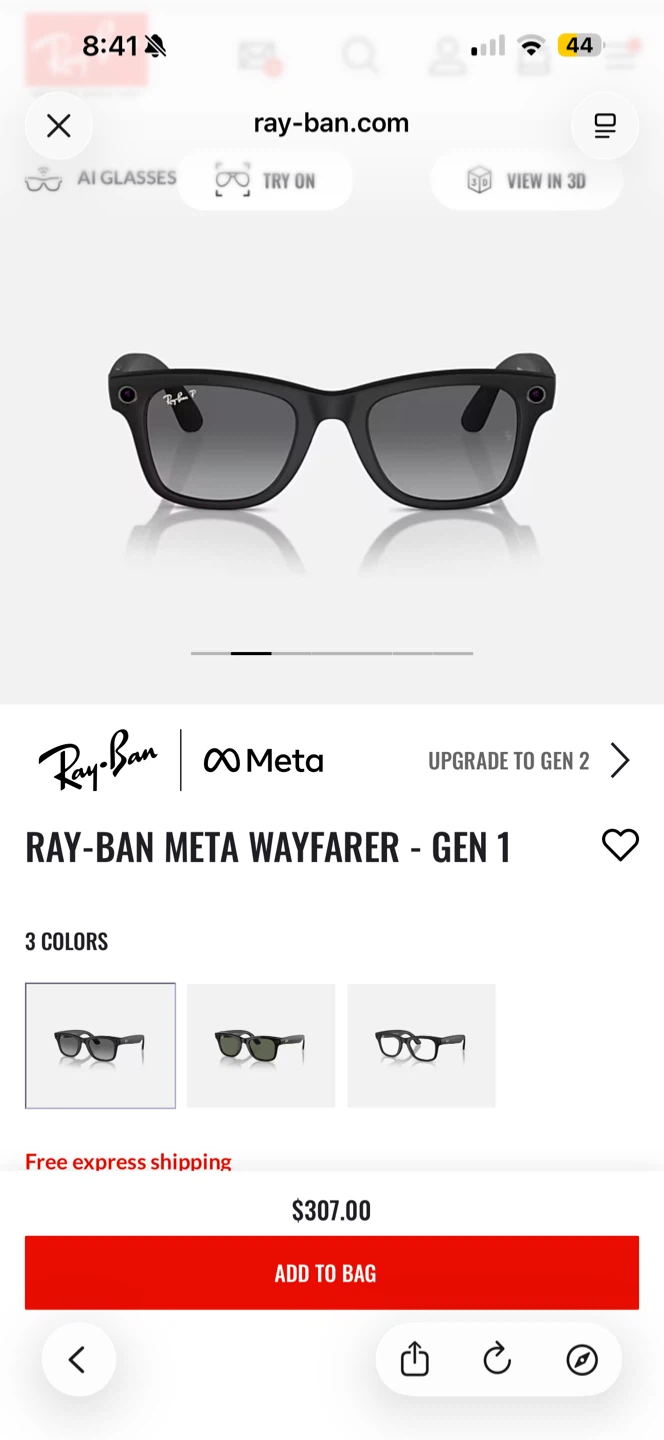 Ray-Ban Meta Wayfarer Gen 1 Smart Glasses