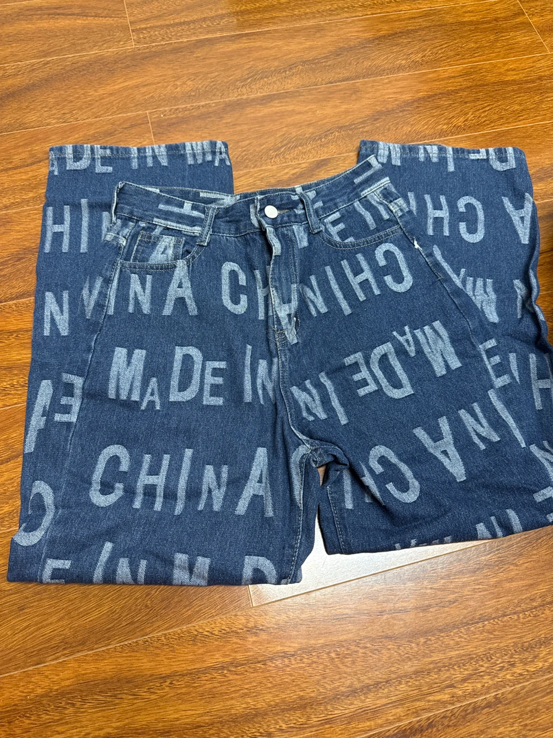 Denim Pants with "Made in China" Print