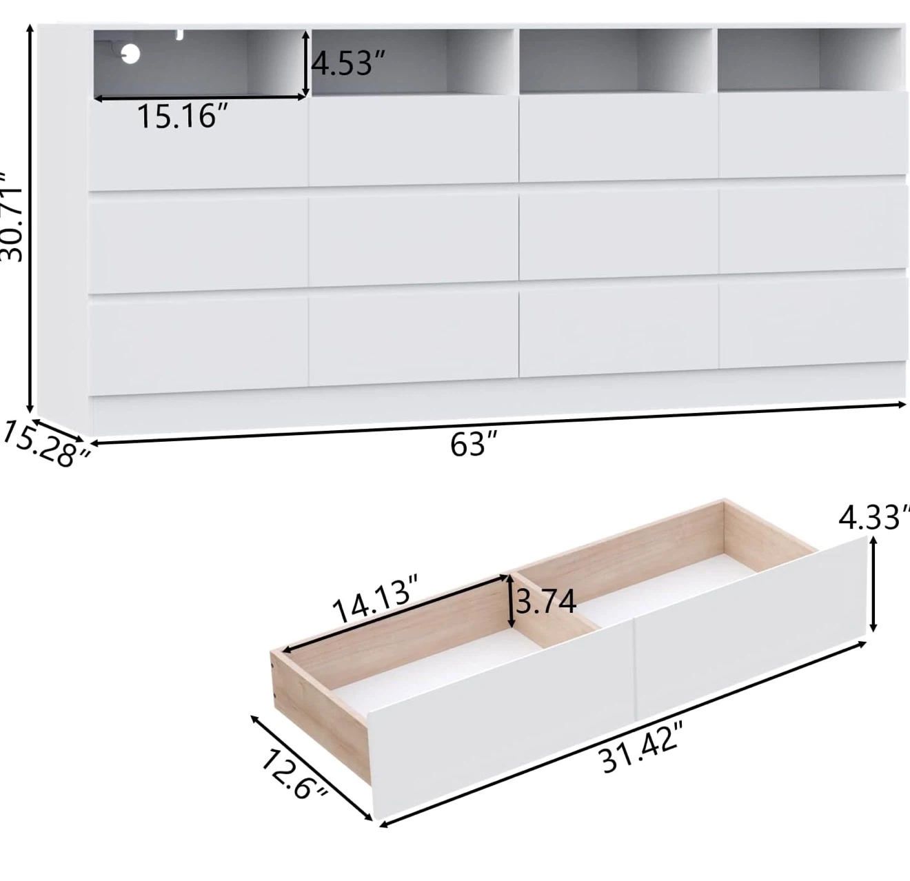White 6-Drawer Dresser - photo 3