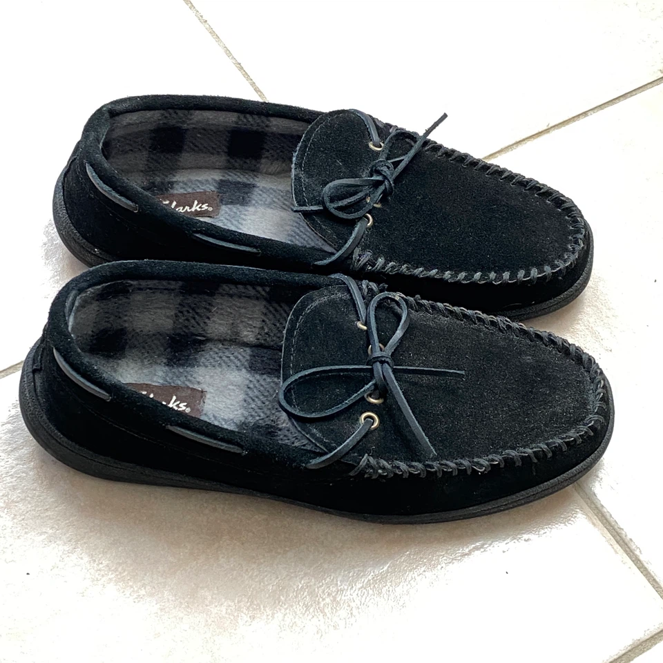 Clarks Men's Size 12 Black Suede Moccasin Slippers