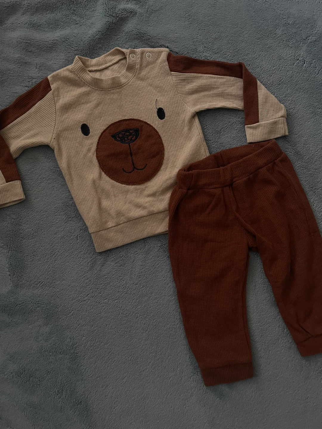 Baby Bear Waffle Knit Onesie and Pants Set