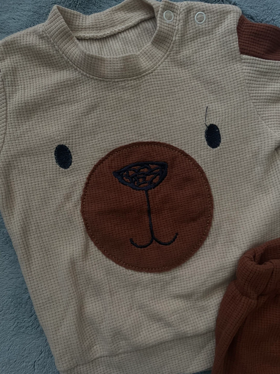 Baby Bear Waffle Knit Onesie and Pants Set - photo 2