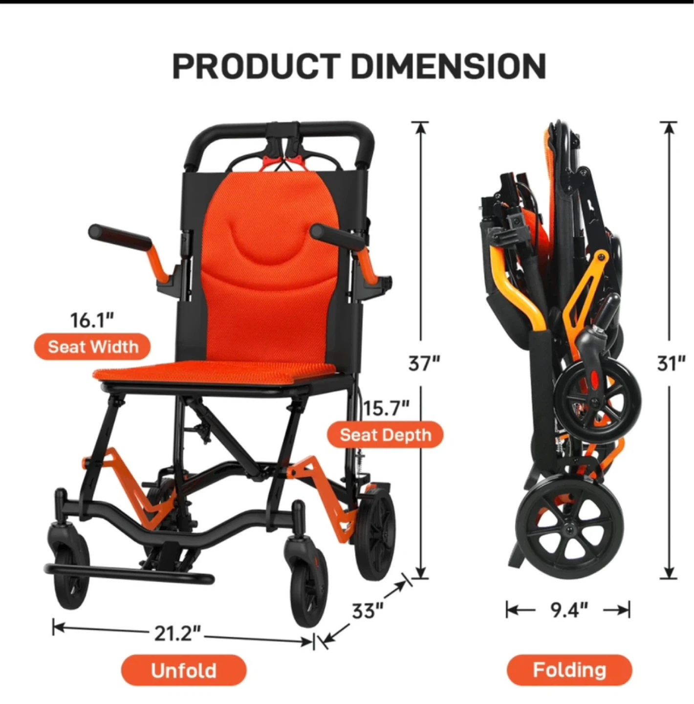 Lightweight Folding Transport Wheelchair - photo 2
