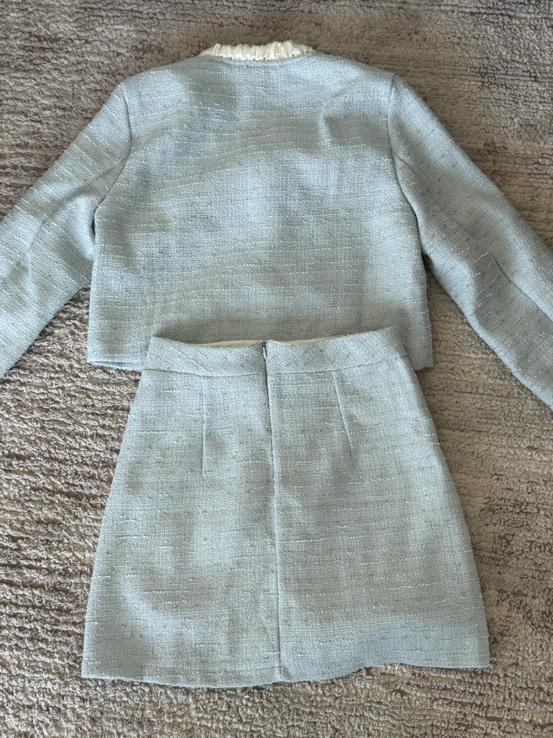 ElegantLight Blue Tweed Skirt Suit Set with Bow - photo 4