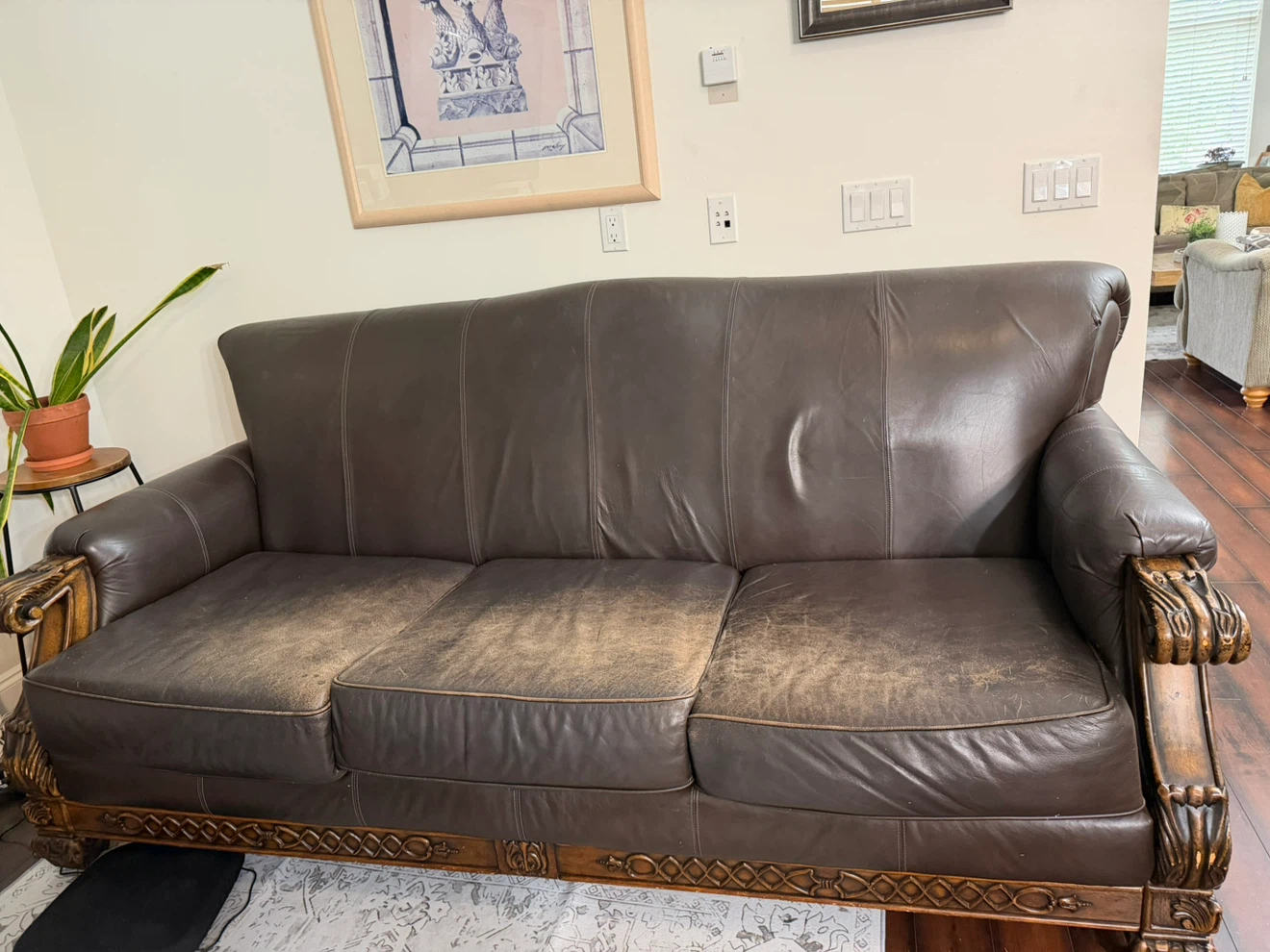 Brown Leather 3-Seater Sofa