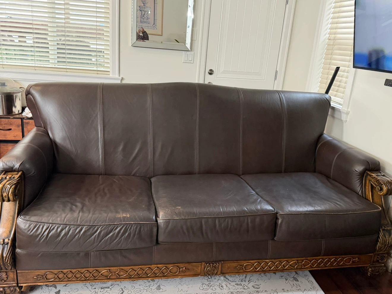 Brown Leather 3-Seater Sofa - photo 3