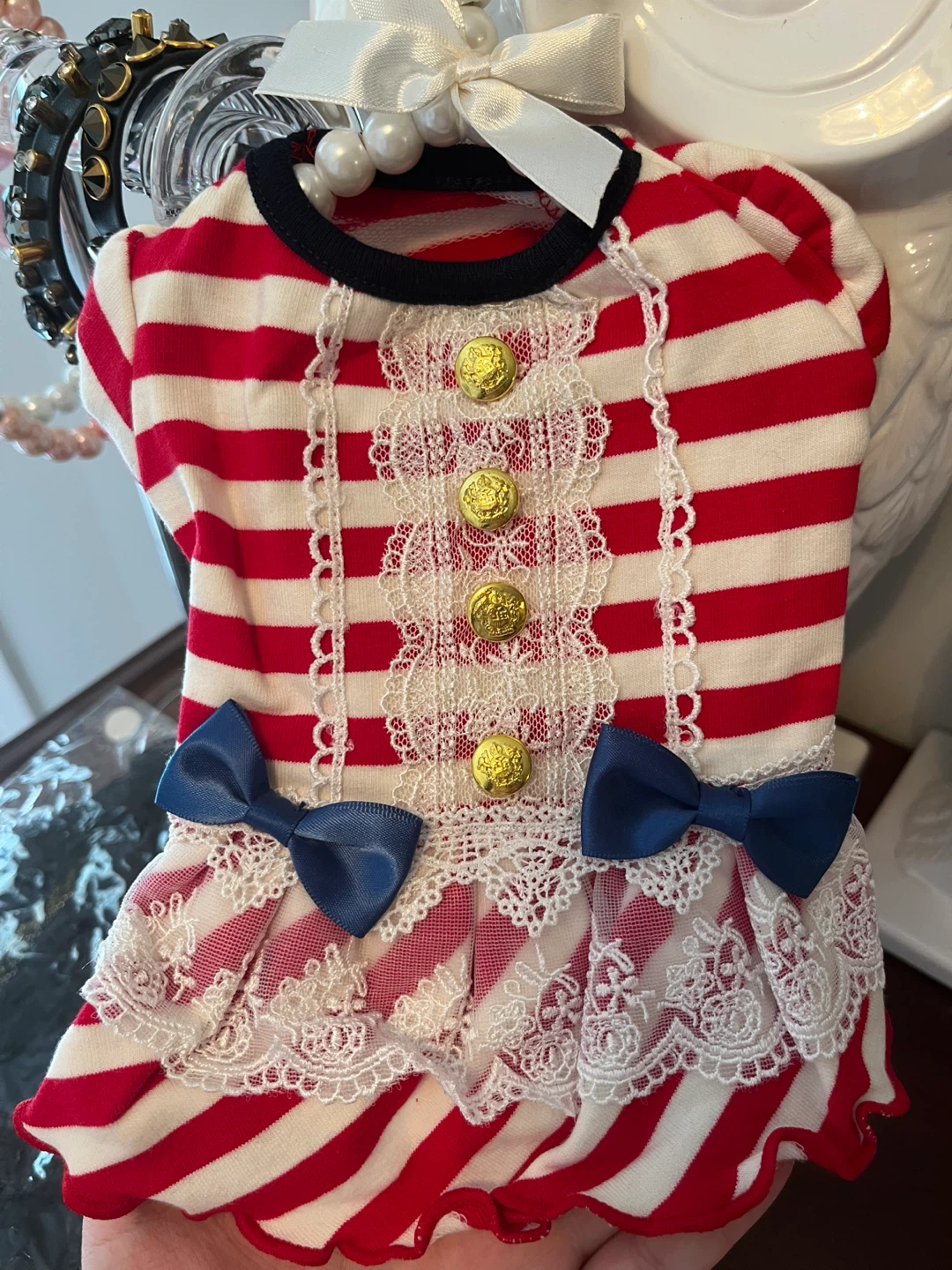 Red and White Striped Dog Dress Size 1
