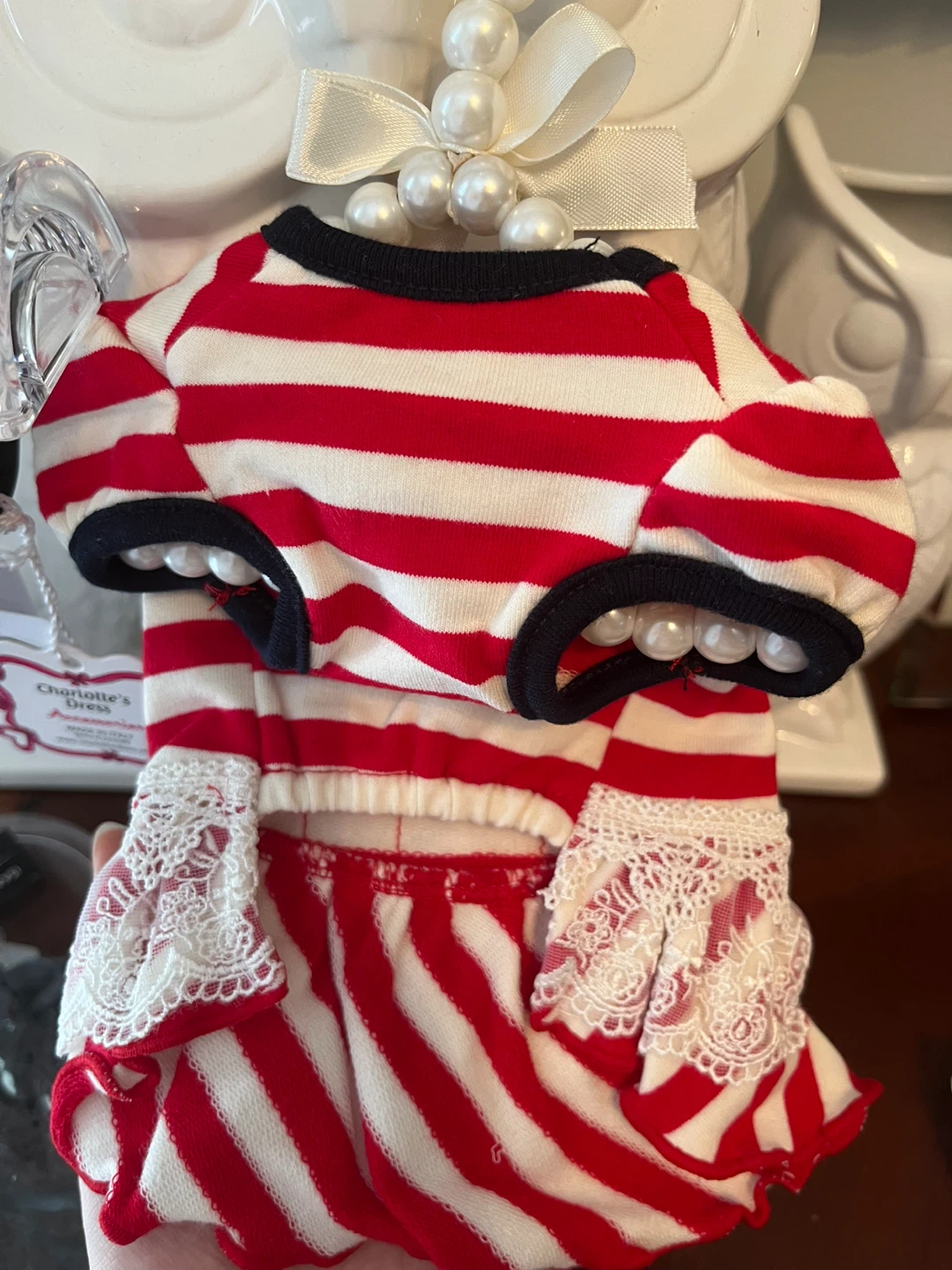 Red and White Striped Dog Dress Size 1 - photo 2