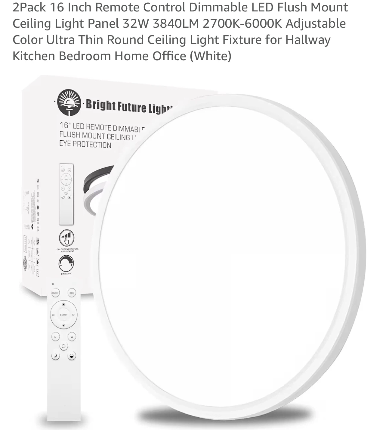 2-Pack 16 Inch LED Ceiling Light Panel with Remote