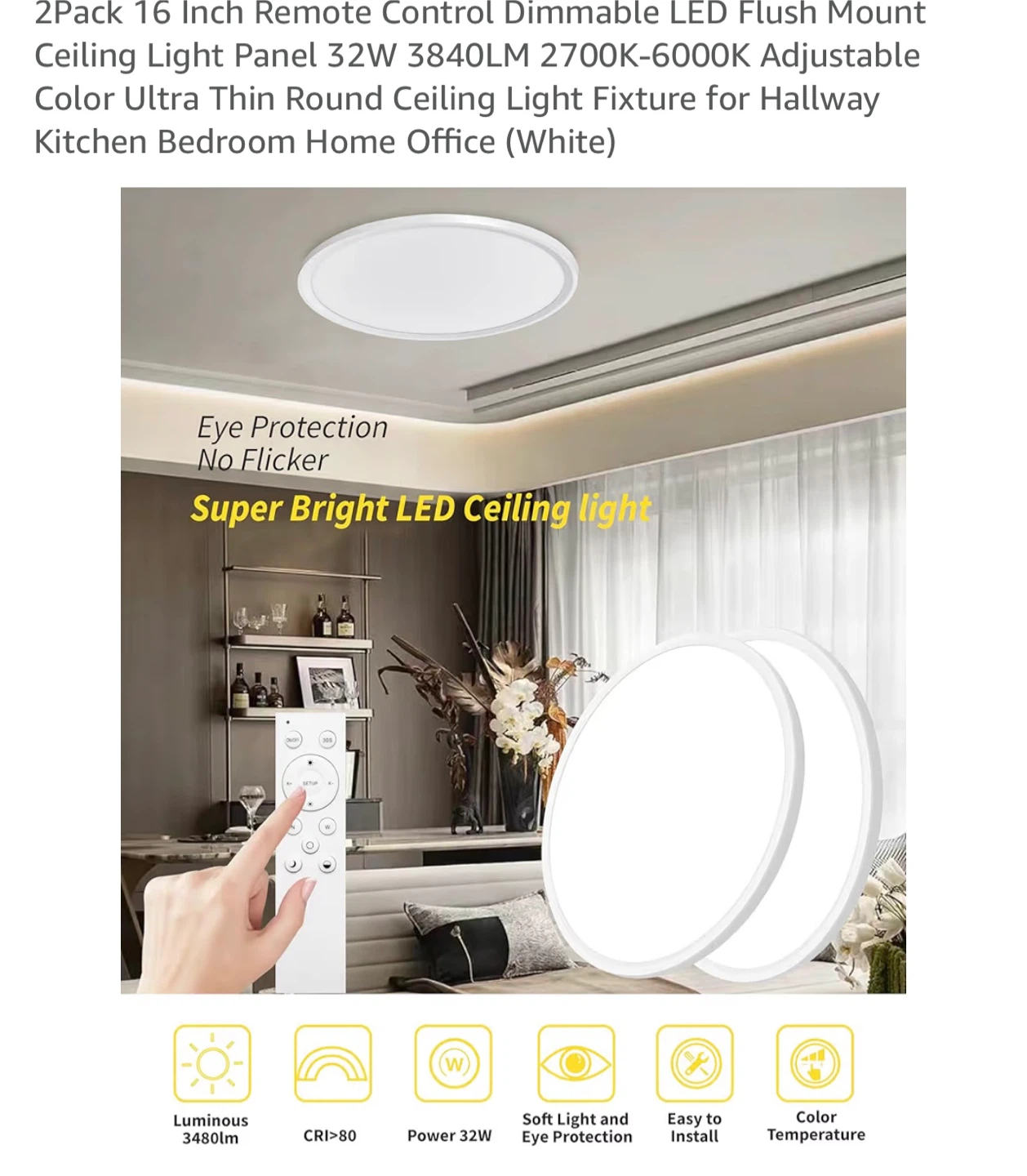 2-Pack 16 Inch LED Ceiling Light Panel with Remote - photo 2