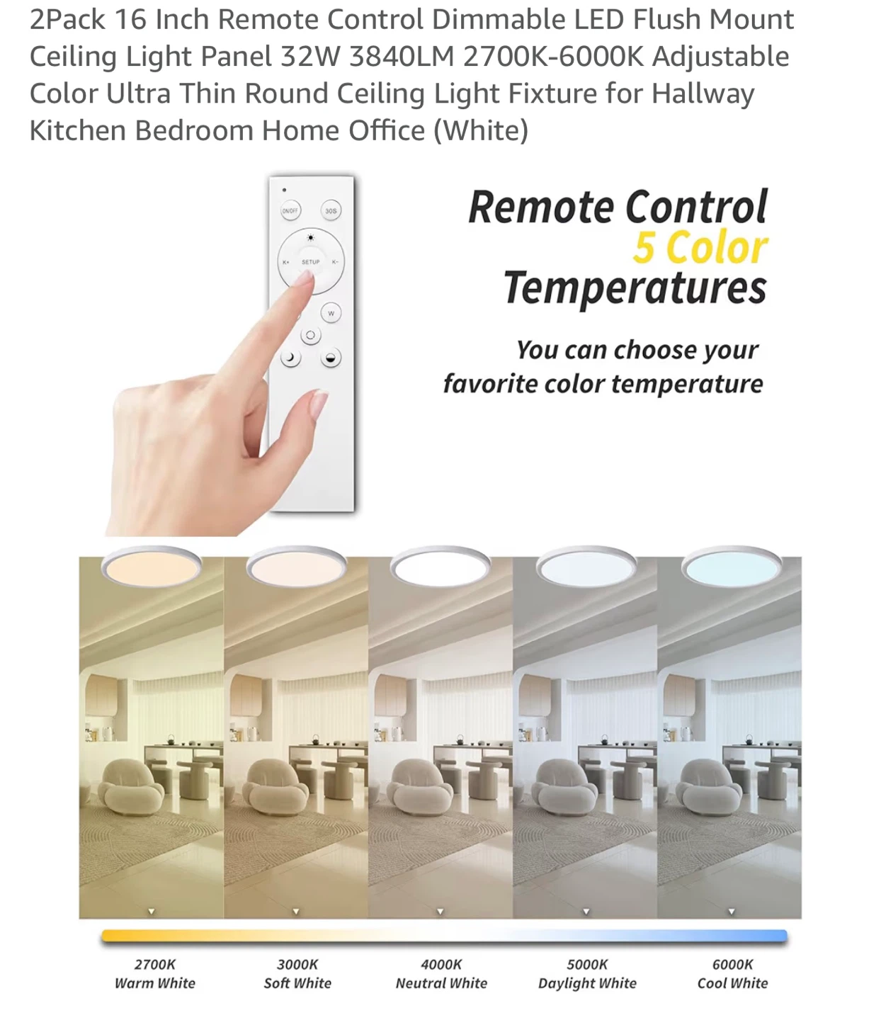 2-Pack 16 Inch LED Ceiling Light Panel with Remote - photo 4