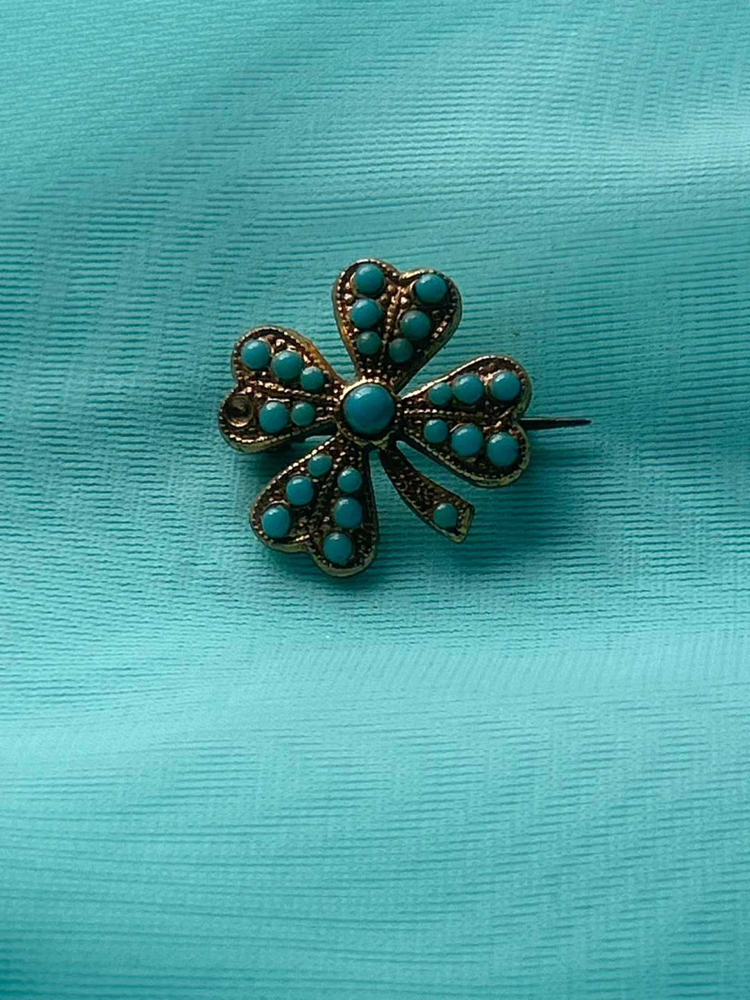 Vintage Clover Brooch with Turquoise Accents