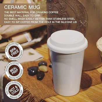 White Ceramic Travel Mug with Lid
