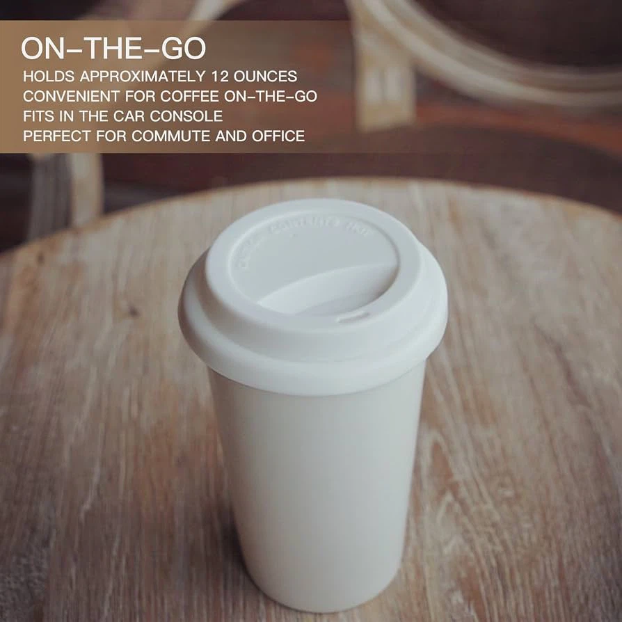 White Ceramic Travel Mug with Lid - photo 2