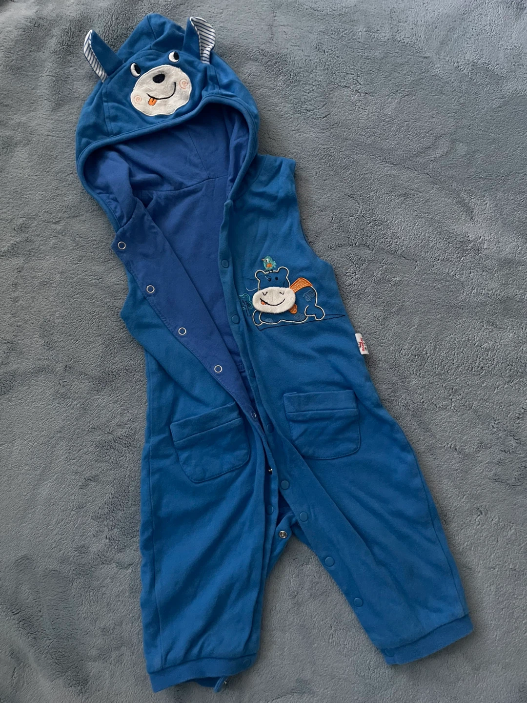 Blue Baby Romper with Bear Hoodie