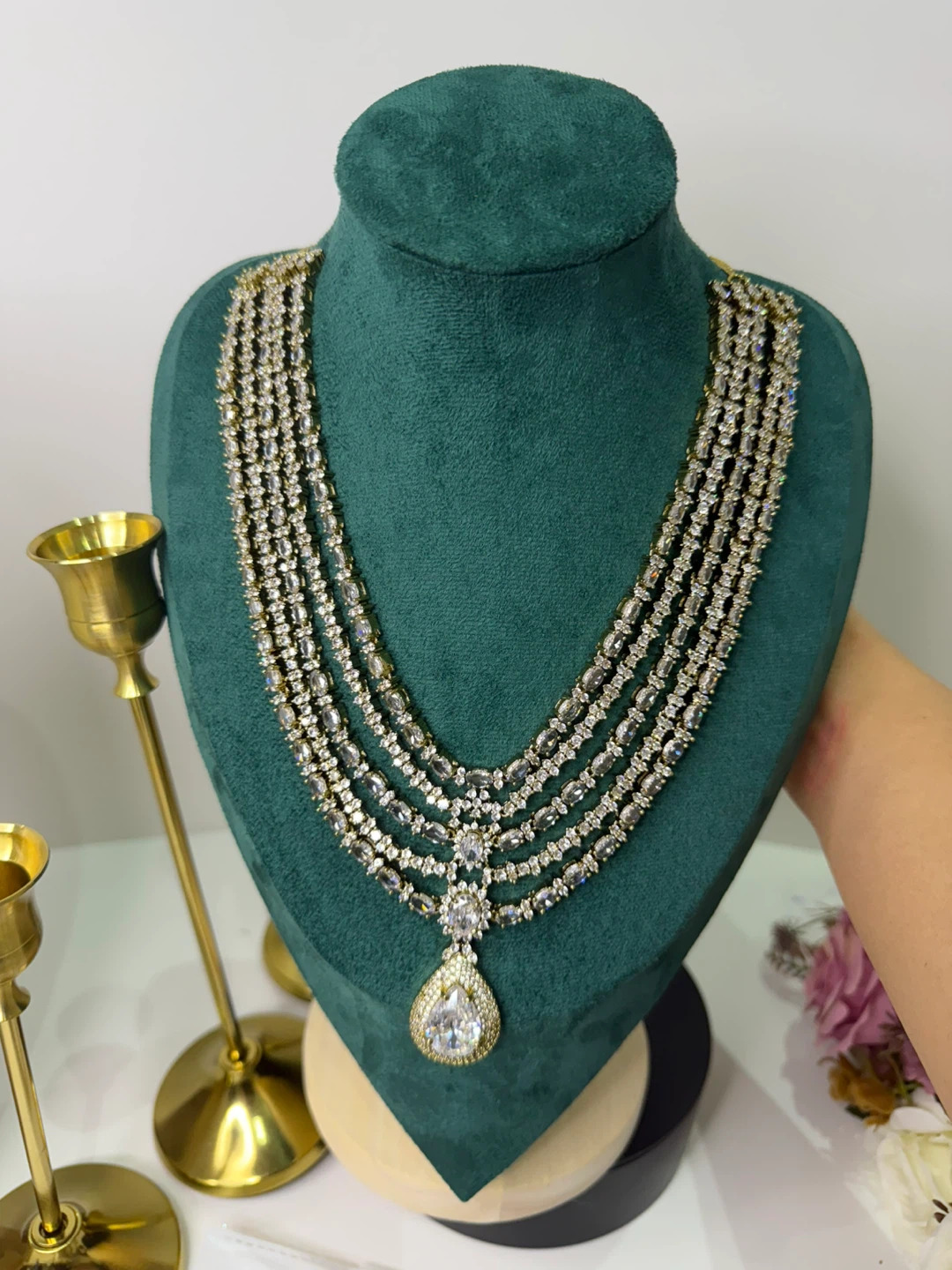 Layered Rhinestone Necklace Set with Earrings