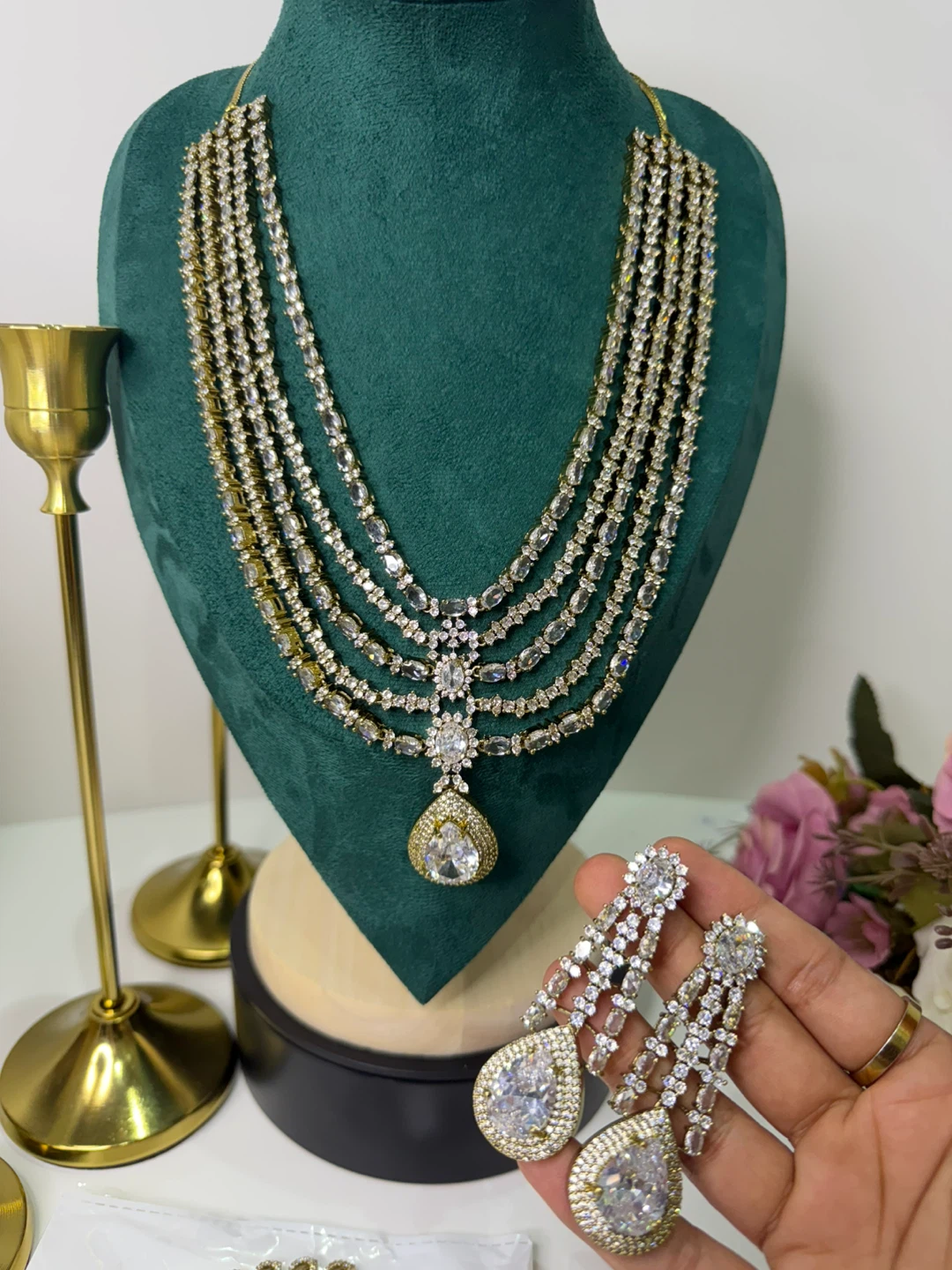 Layered Rhinestone Necklace Set with Earrings - photo 2