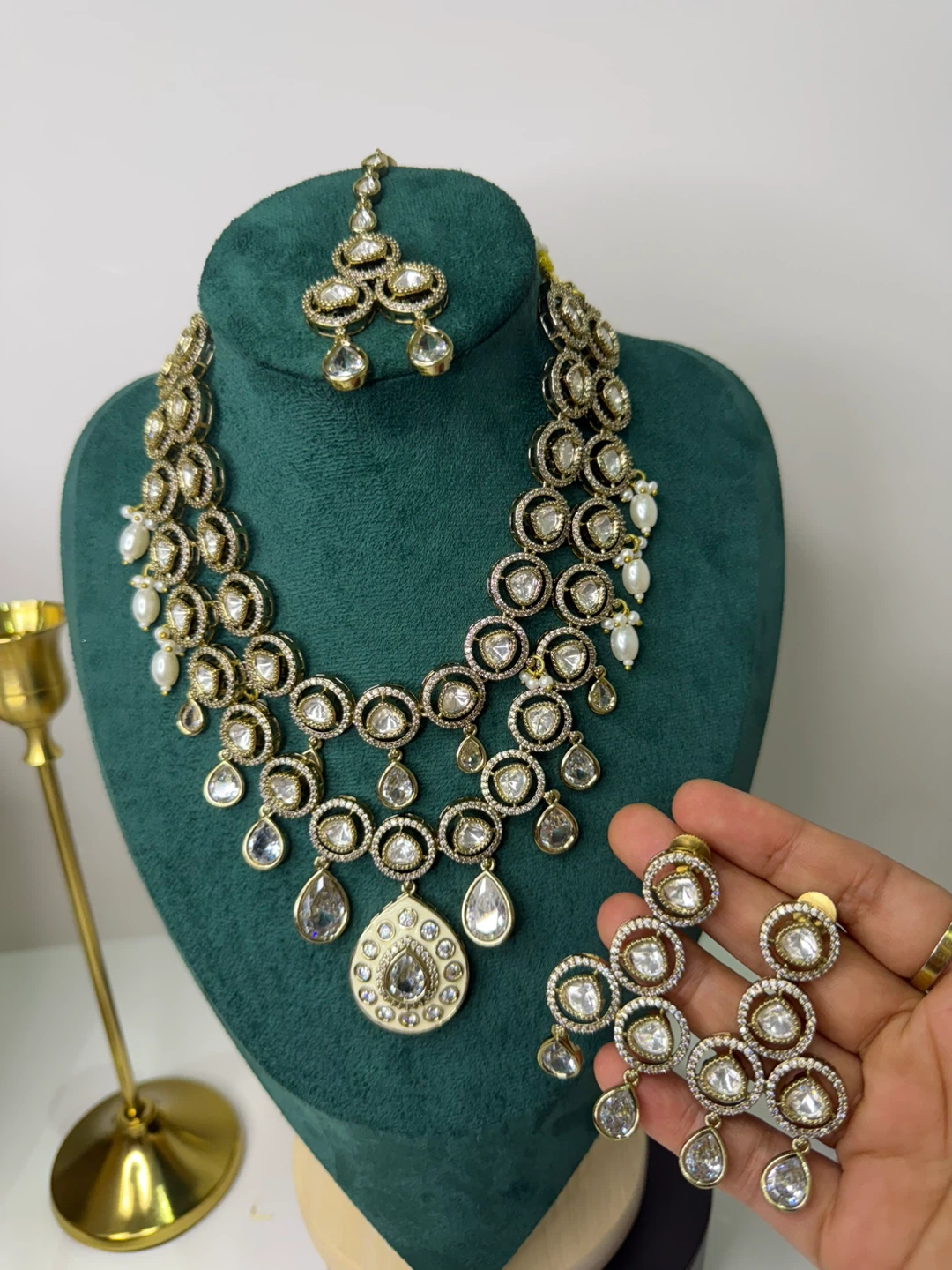 Layered Rhinestone Necklace Set with Earrings - photo 3