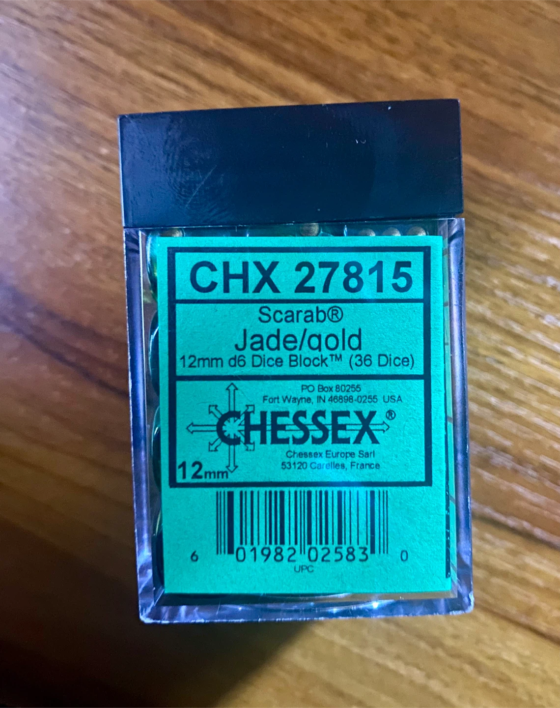CHESSEX Scarab Jade/gold 12mm d6 Dice Block (36 Dice)