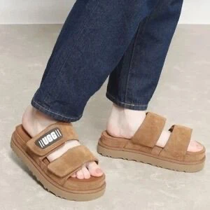 UGG Brown Suede Two-Strap Slides