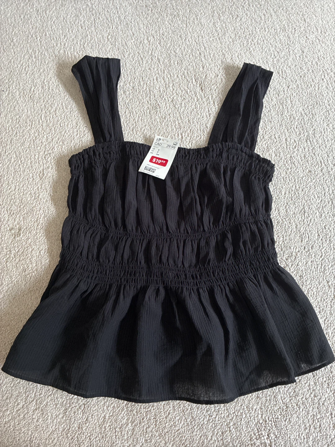 Black Smocked Top - Size S