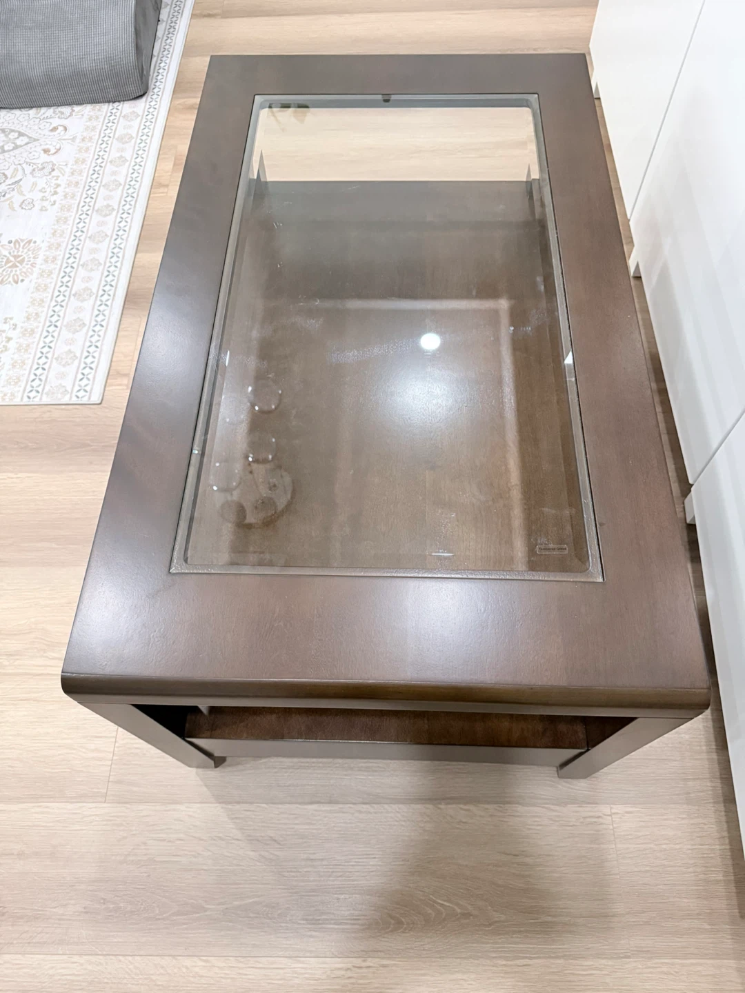 Brown coffee table with glass top and drawers - photo 3