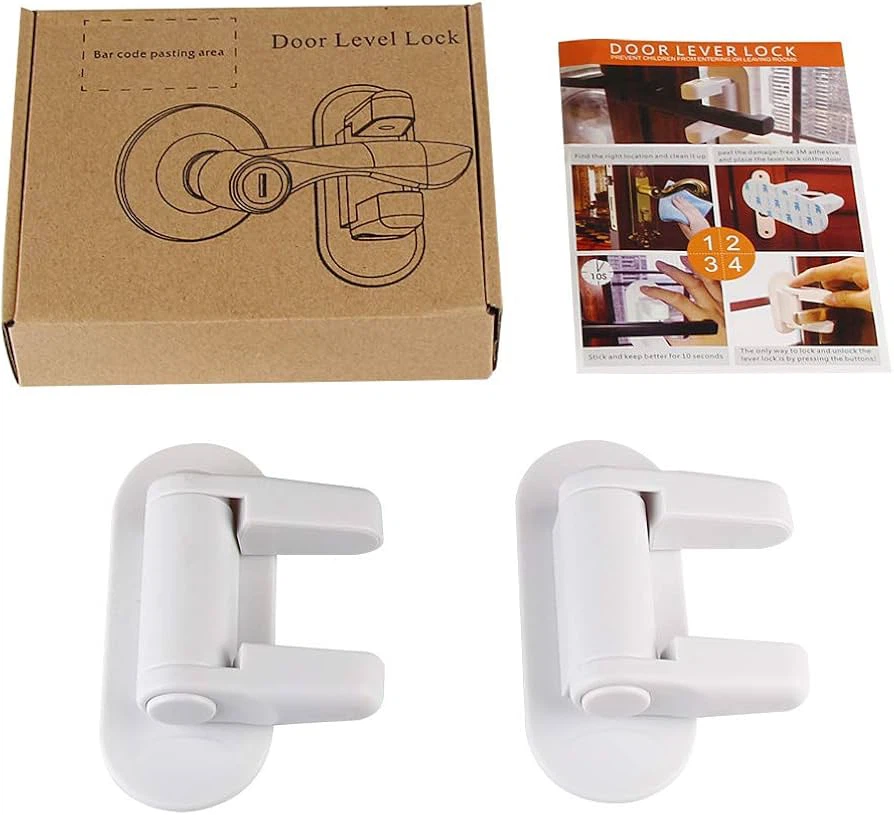 White Door Lever Lock Child Proof Safety Latch - photo 2