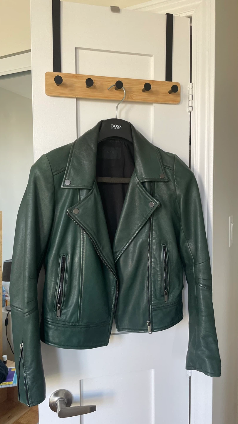 IKKS Woman Green Leather Biker Jacket (Perfecto)